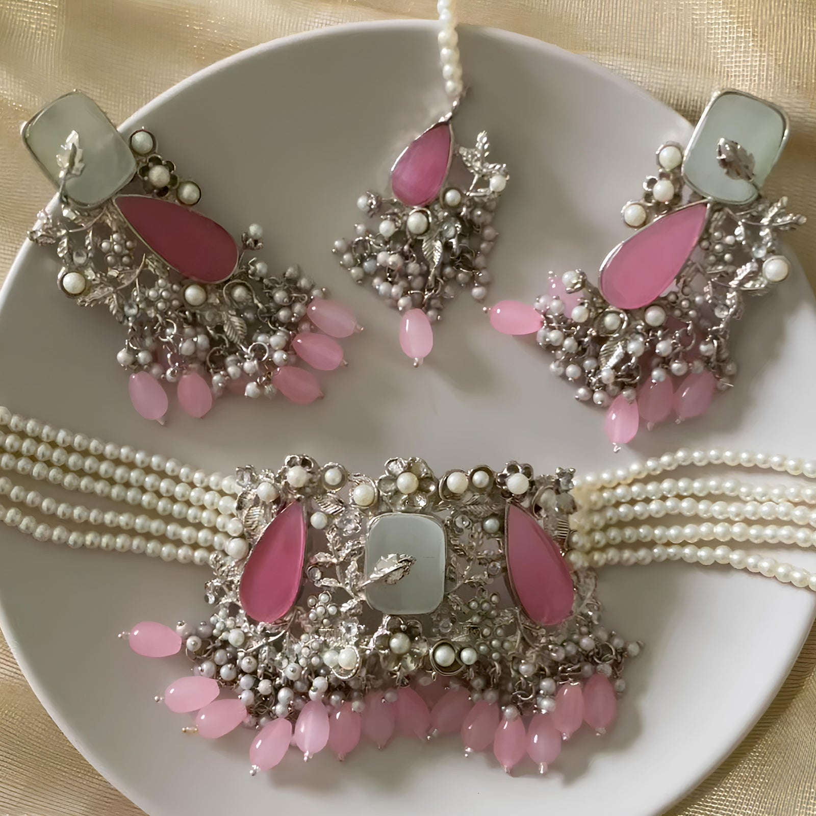 Emerald Pearl Enchantment Choker Set - (CS-08) Chikoo