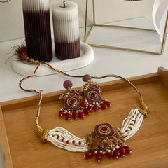 Naureen Half Choker Set - CS-44 Chikoo