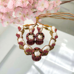 Moti e Phool Shine Pearl Necklace Set - S-50 Chikoo
