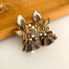 Raya Pearl Vintage Floral Glow Earrings - ER-89 Chikoo
