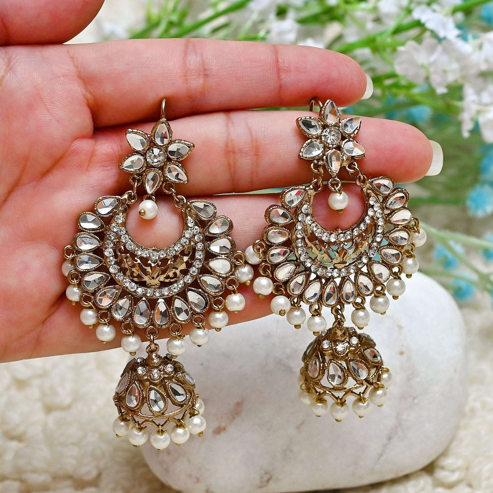 Beaded Jhumka Bali - JK-25 Chikoo