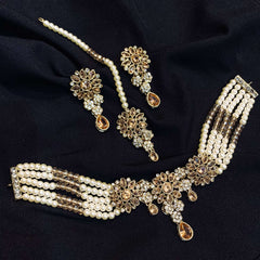 Pearl Charm Fantasy Choker Set CS-43 Chikoo