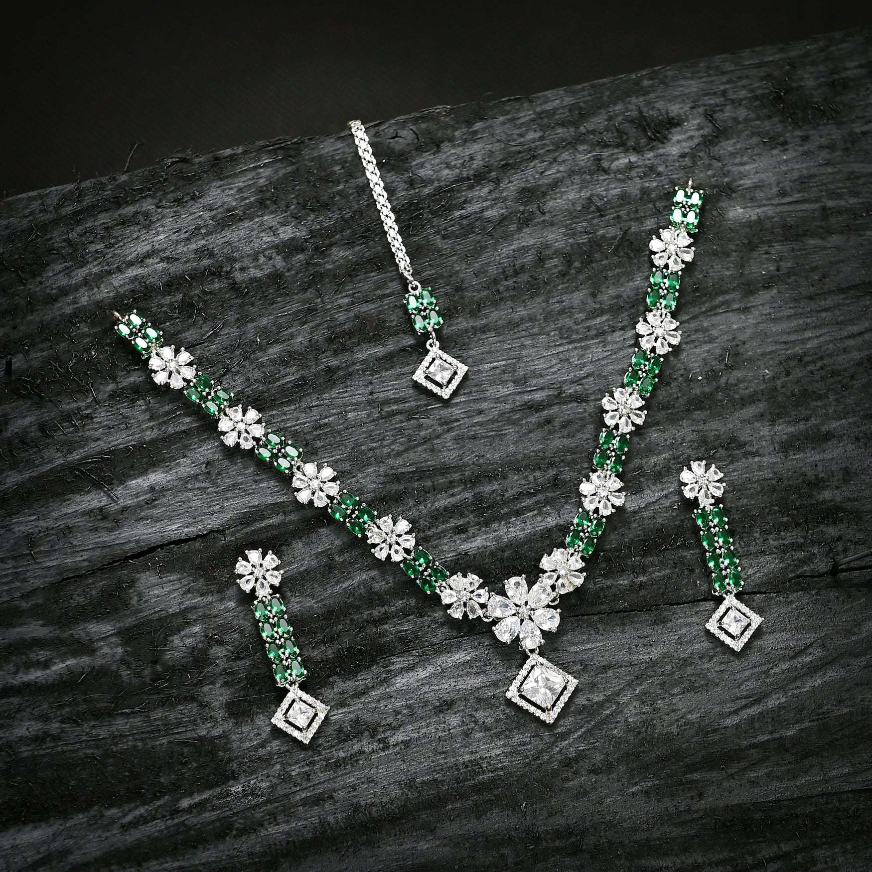 Crystal Cascade Jewellery Set - (S-12) Chikoo
