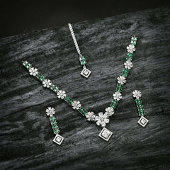 Crystal Cascade Jewellery Set - (S-12) Chikoo