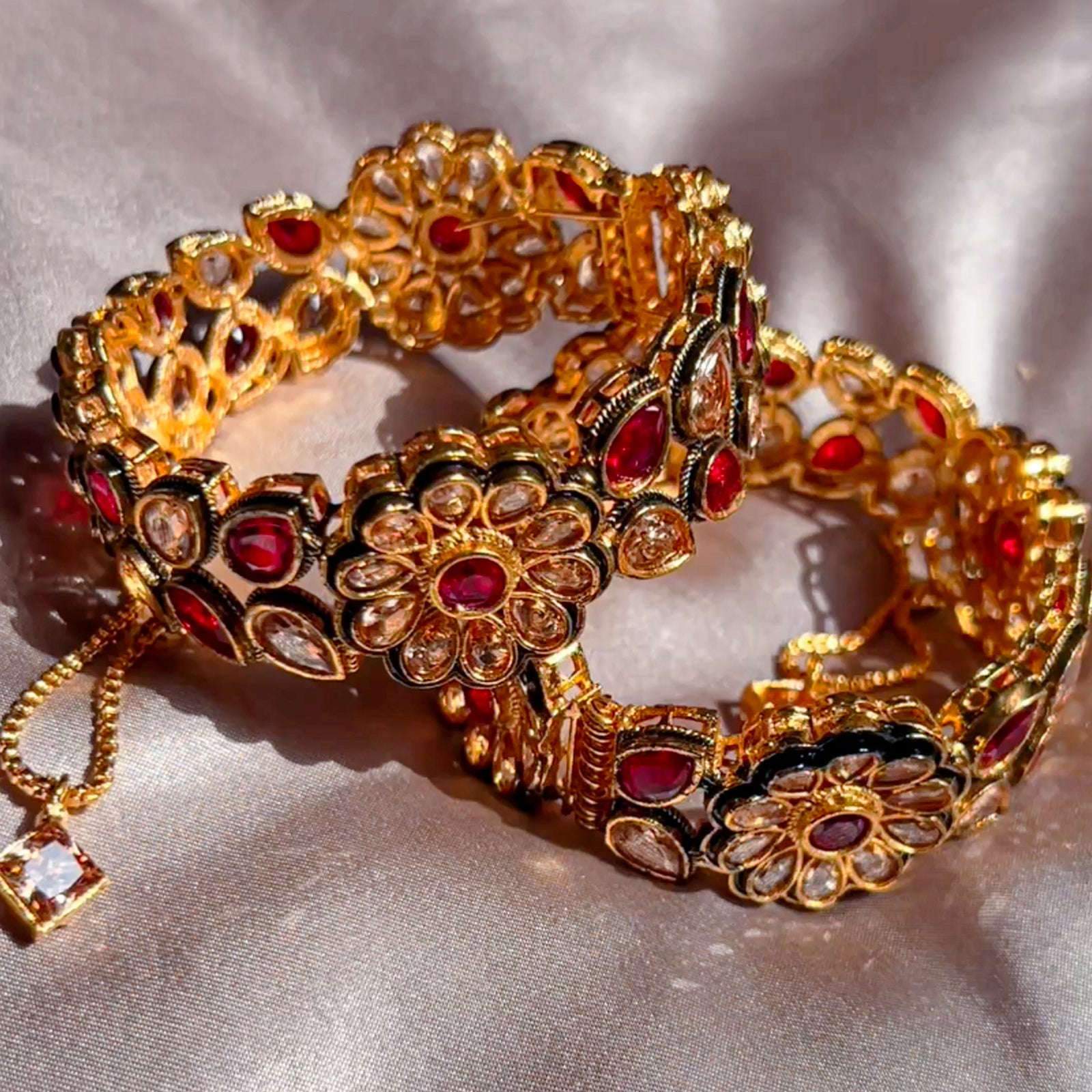 Floral Fusion Zircon Bangles - BN-33 Chikoo
