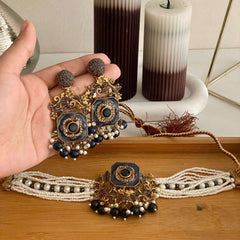 Naureen Half Choker Set - CS-44 Chikoo