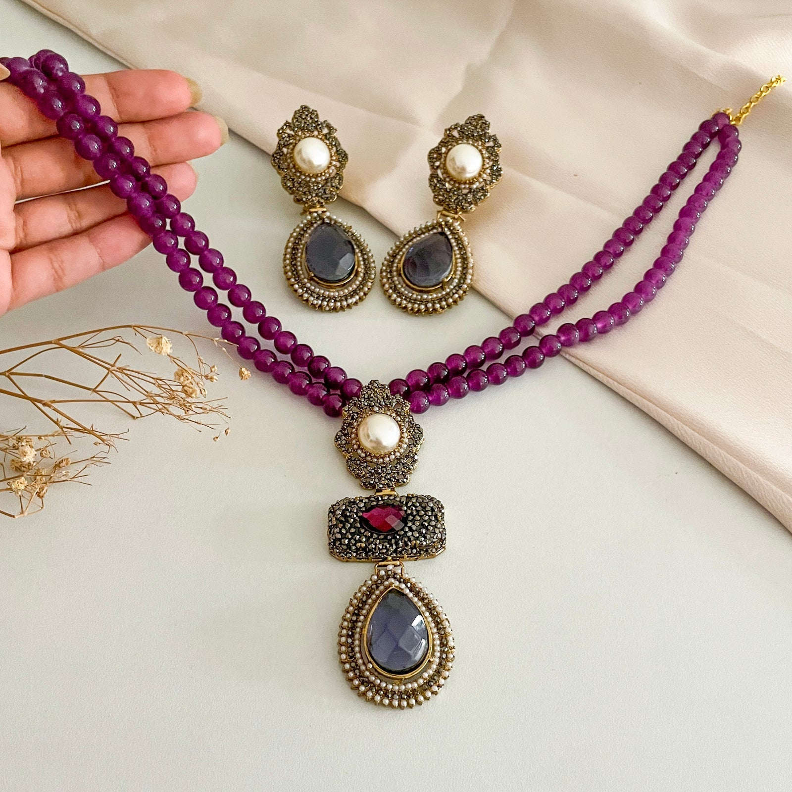 Alara Pearls and Gemstone Turkish Mala - S-56 Chikoo