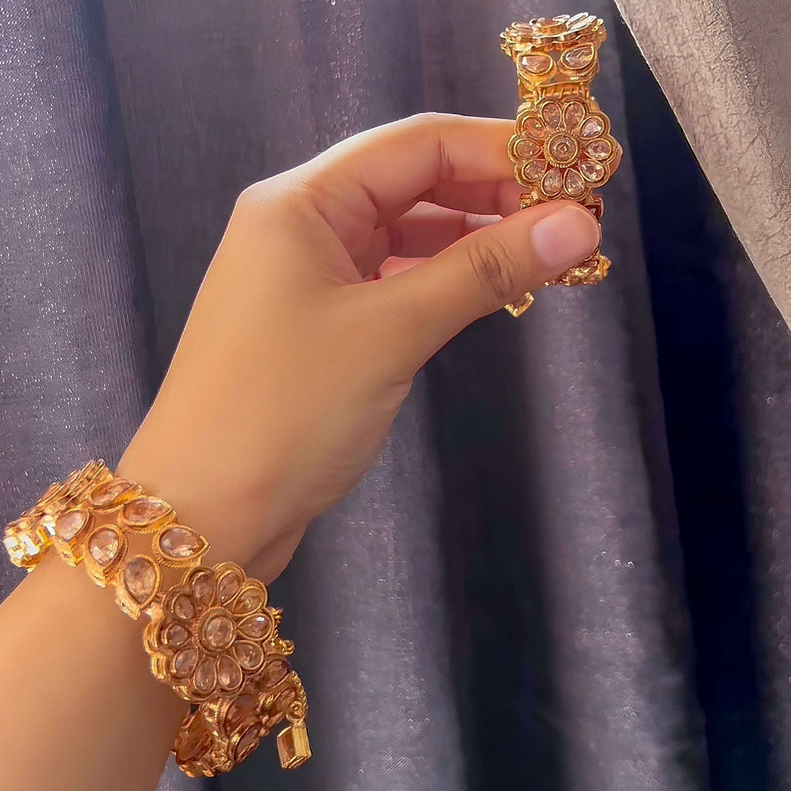 Floral Fusion Zircon Bangles - BN-33 Chikoo