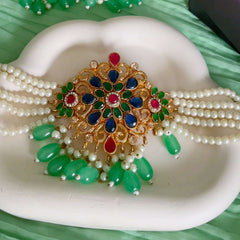 Pearl Zircon Choker Set (CS-01) Chikoo