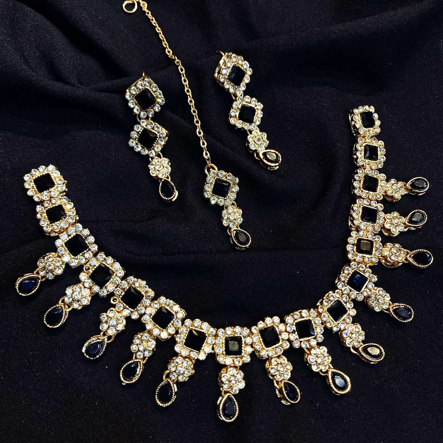 Sheesh Husn Choker Set (Diamond Drop Necklace Set S-43) Chikoo