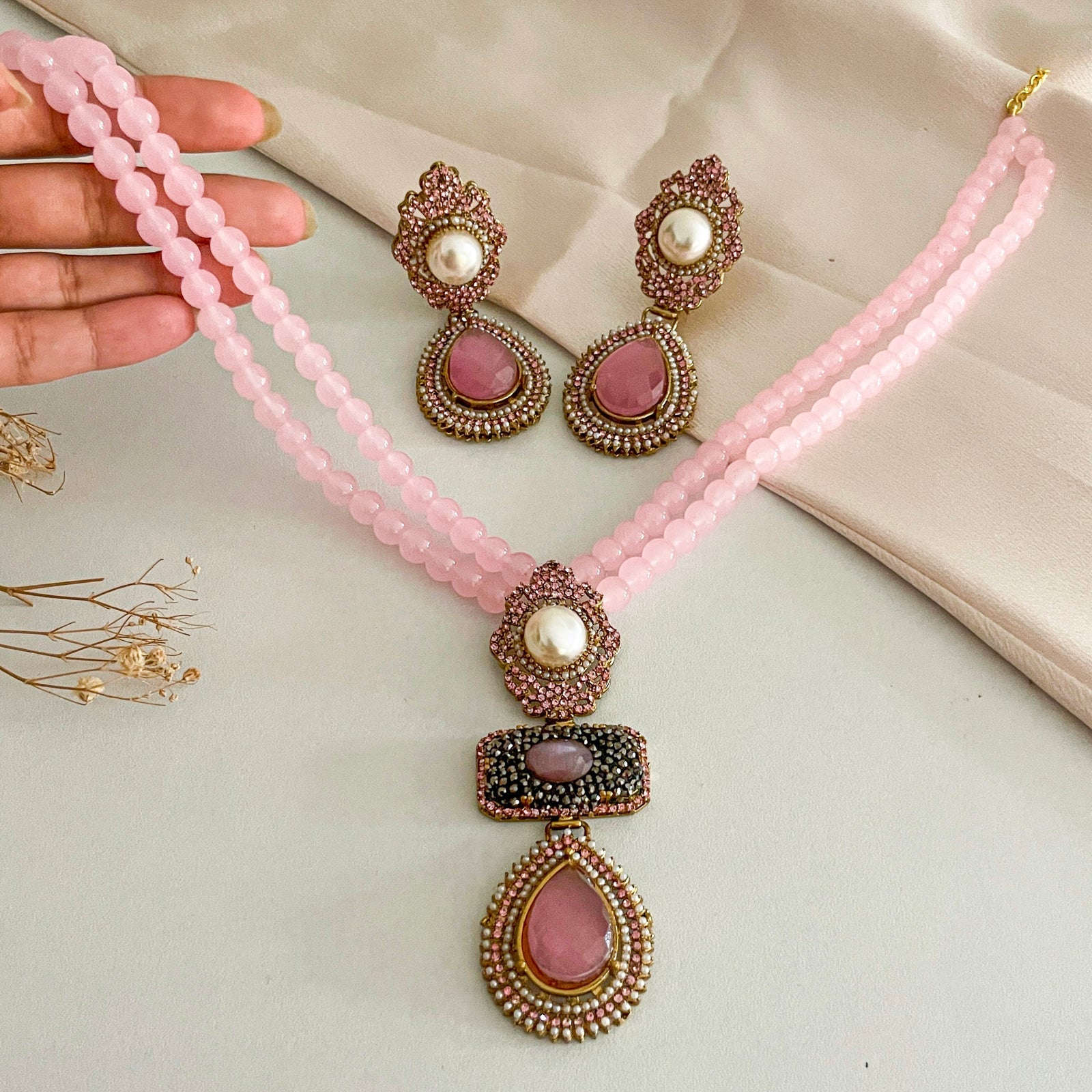 Alara Pearls and Gemstone Turkish Mala - S-56 Chikoo
