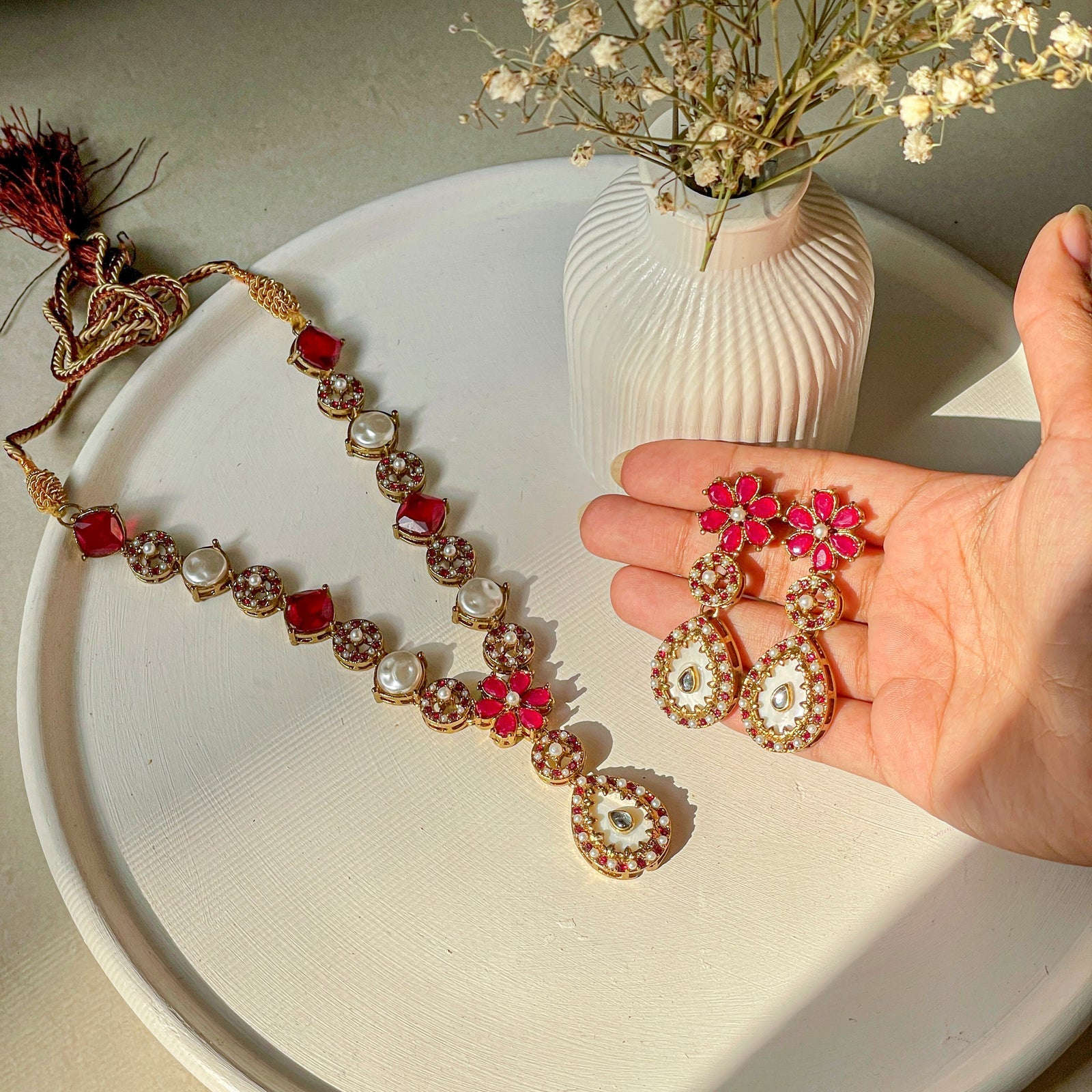 Gul e Haseen Enchanted Lotus Necklace Set - S-55 Chikoo