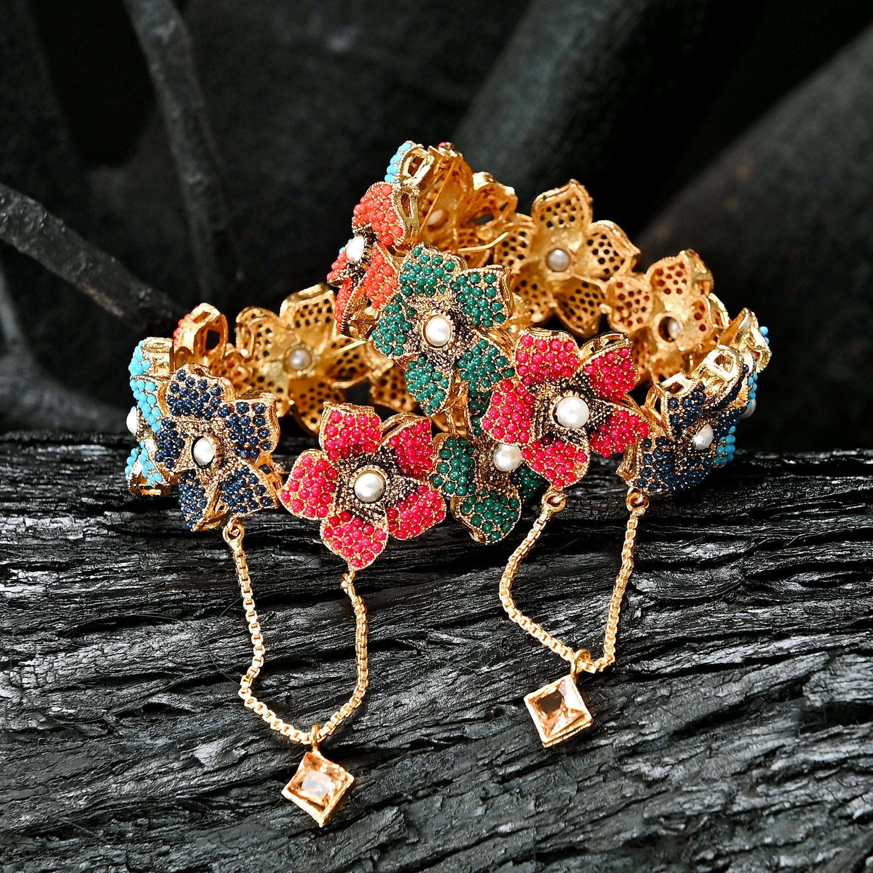 Pearl Blossom Bangles - BN-27 Chikoo