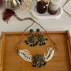 Naureen Half Choker Set - CS-44 Chikoo