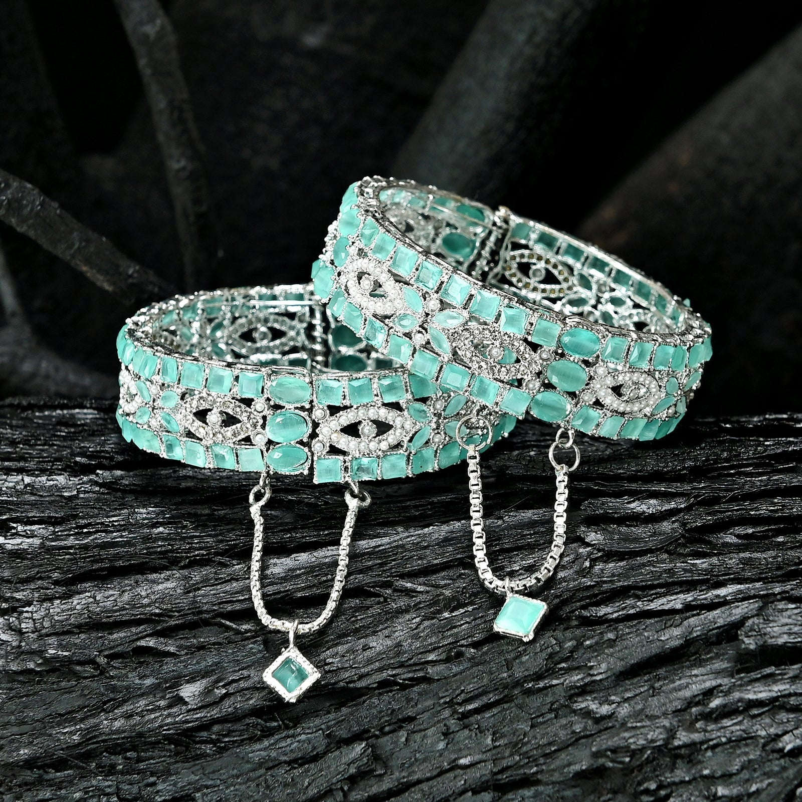 Crystal Cascade Zircon Bangles - BN-37 Chikoo
