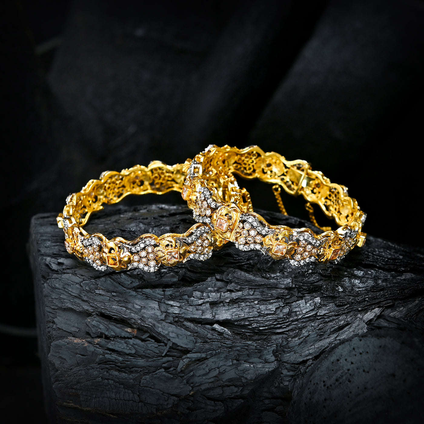 Enchanting Quartz (Gold Plated) Bangles - (BN-11) Chikoo