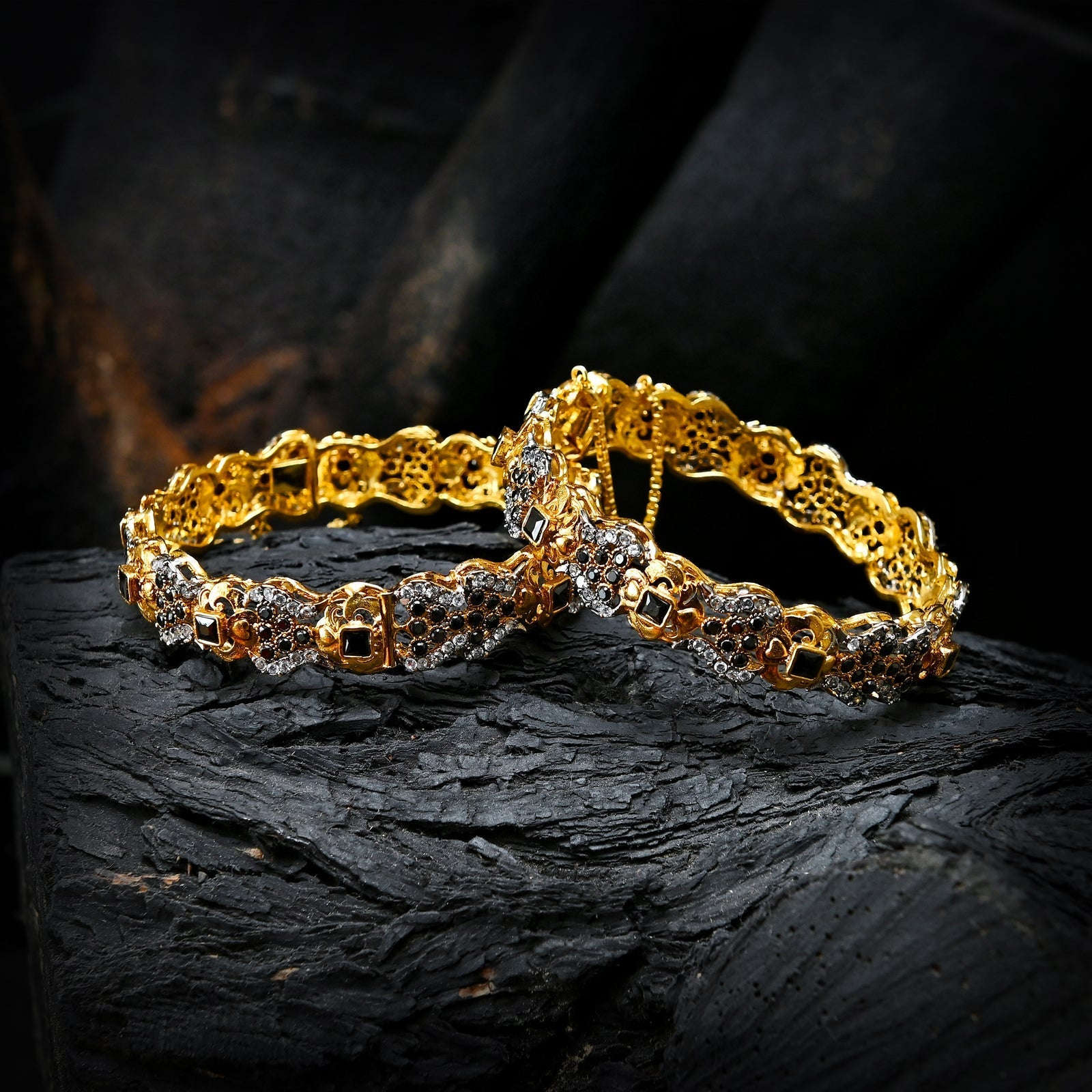 Enchanting Quartz (Gold Plated) Bangles - (BN-11) Chikoo