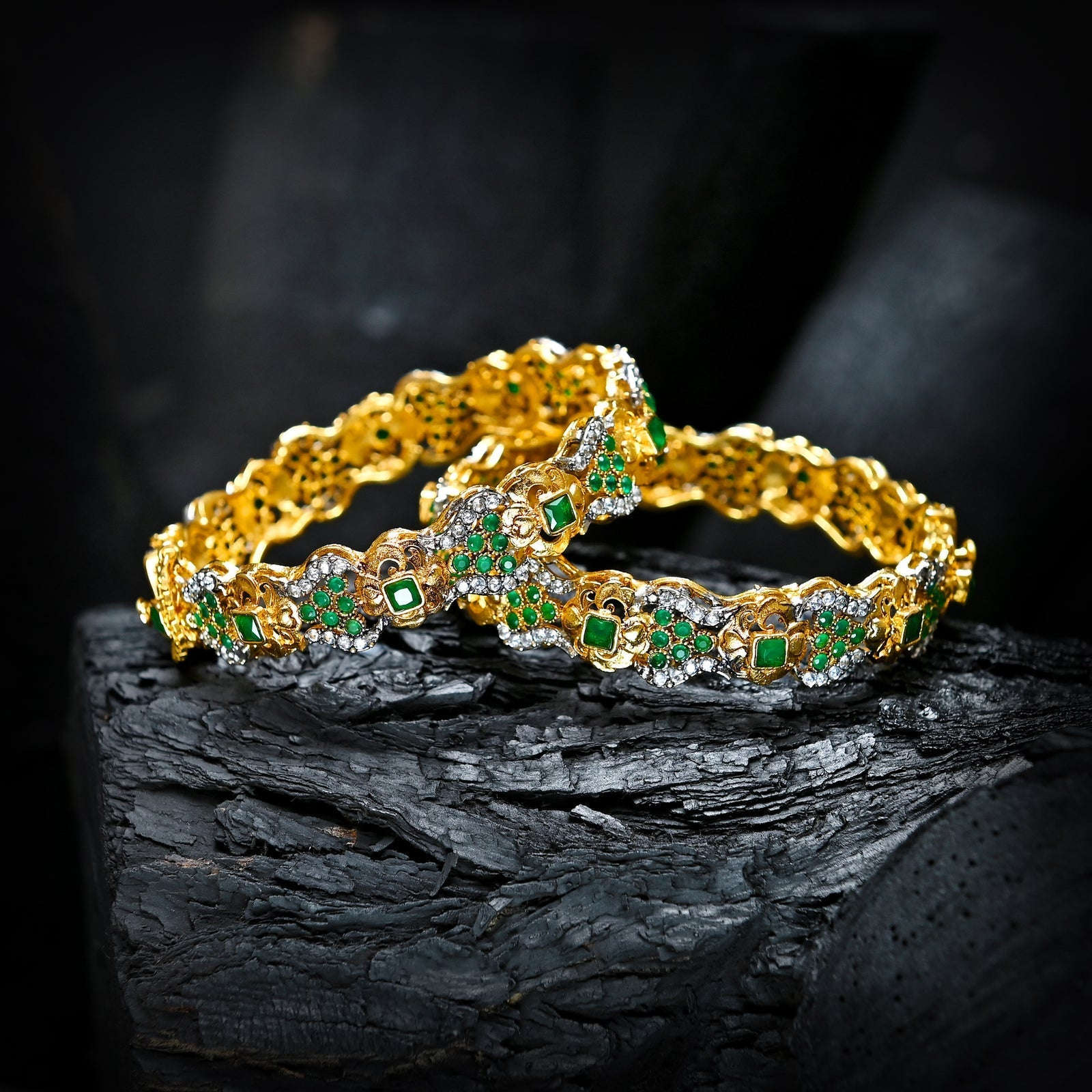 Enchanting Quartz (Gold Plated) Bangles - (BN-11) Chikoo