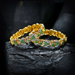 Enchanting Quartz (Gold Plated) Bangles - (BN-11) Chikoo