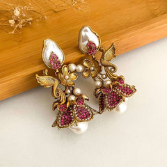 Raya Pearl Vintage Floral Glow Earrings - ER-89 Chikoo