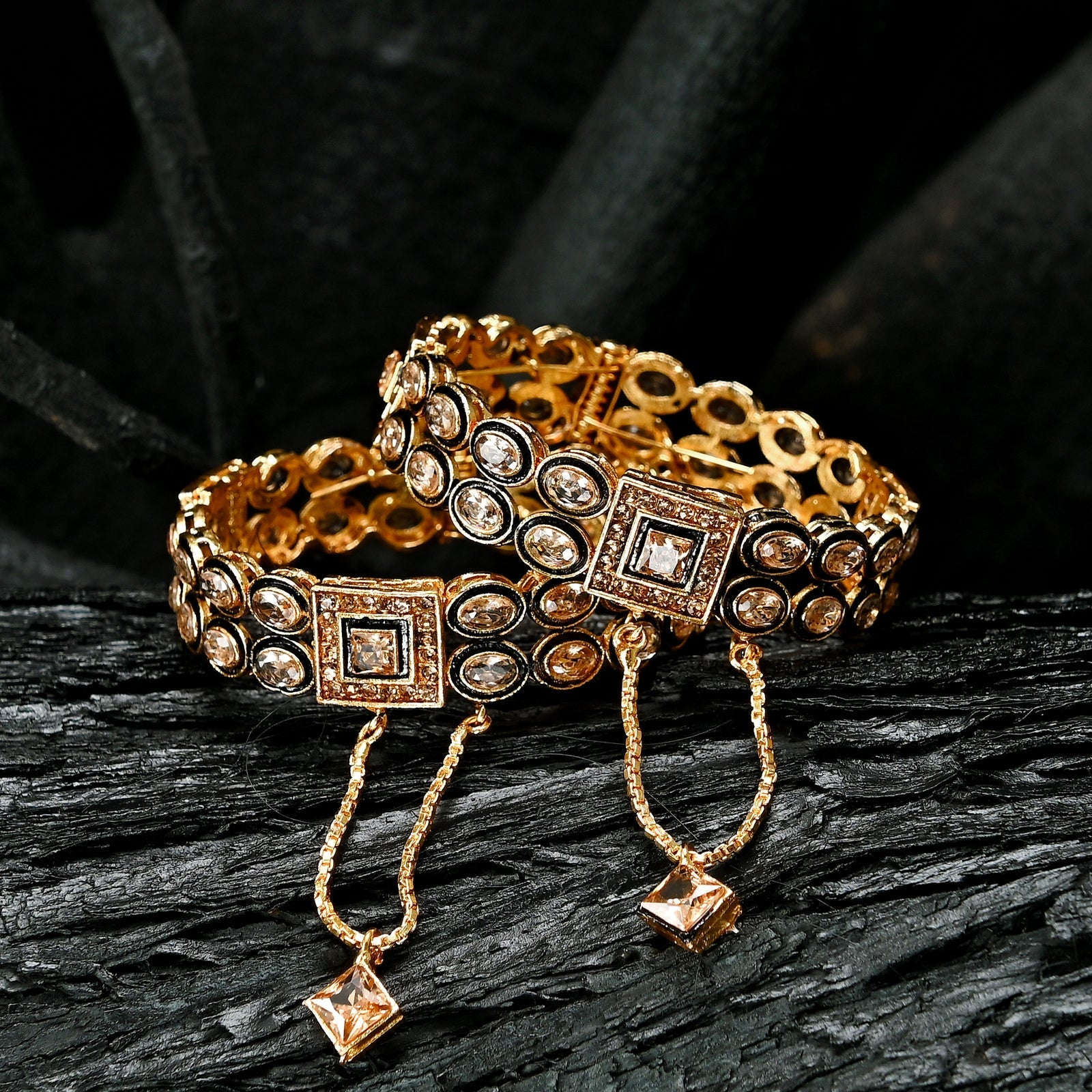 Polki and Ruby Bangles - BN-38 Chikoo