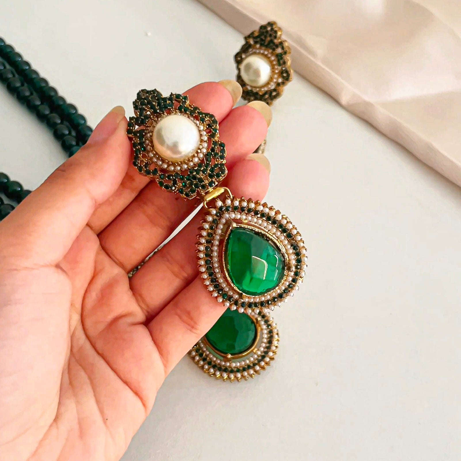 Alara Pearls and Gemstone Turkish Mala - S-56 Chikoo