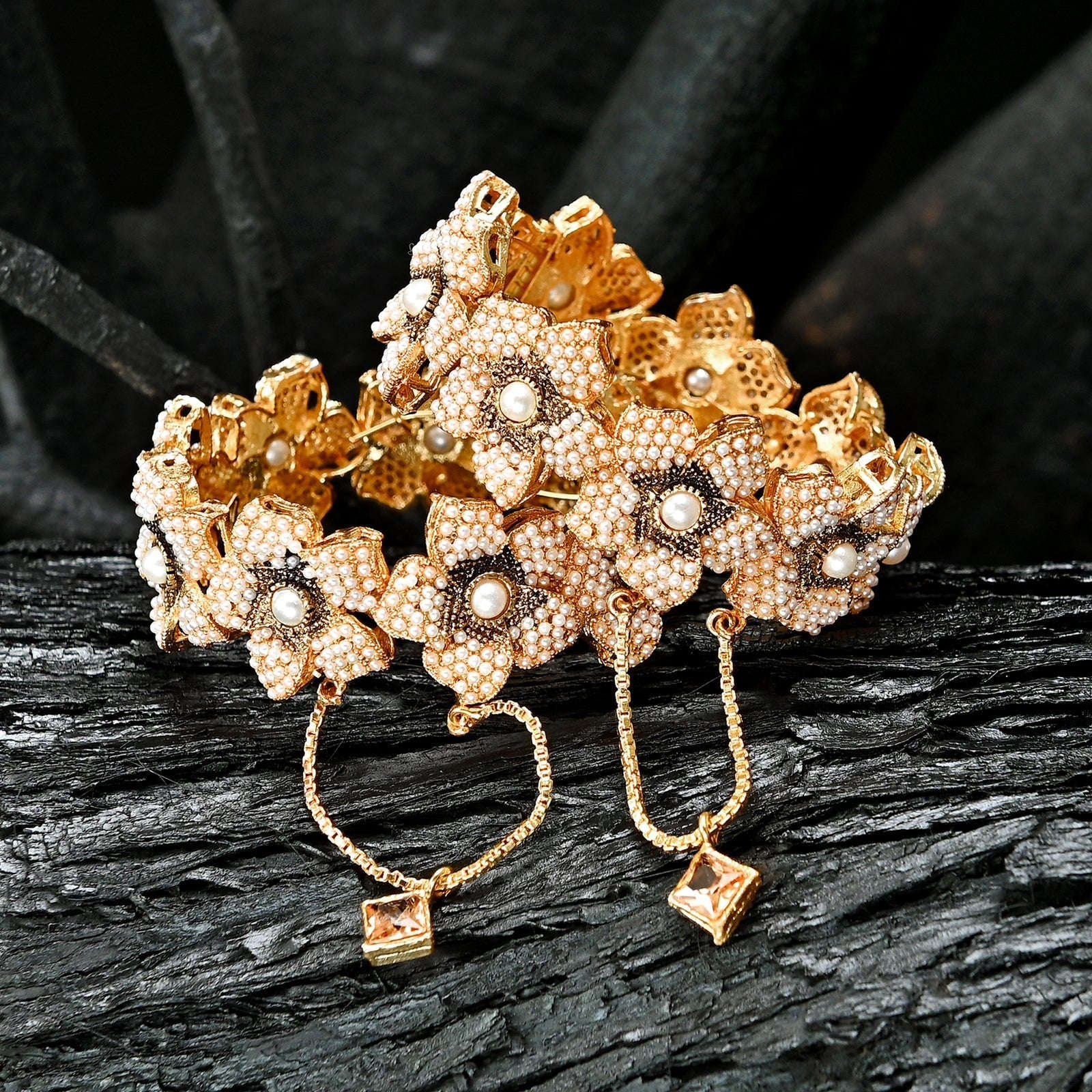 Pearl Blossom Bangles - BN-27 Chikoo
