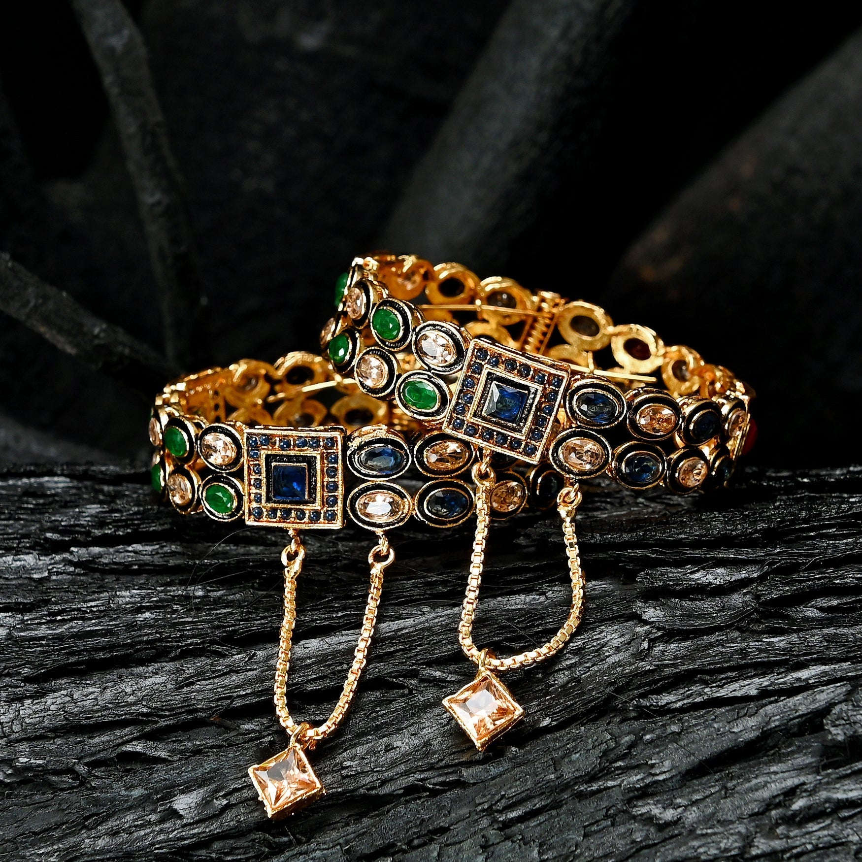 Polki and Ruby Bangles - BN-38 Chikoo