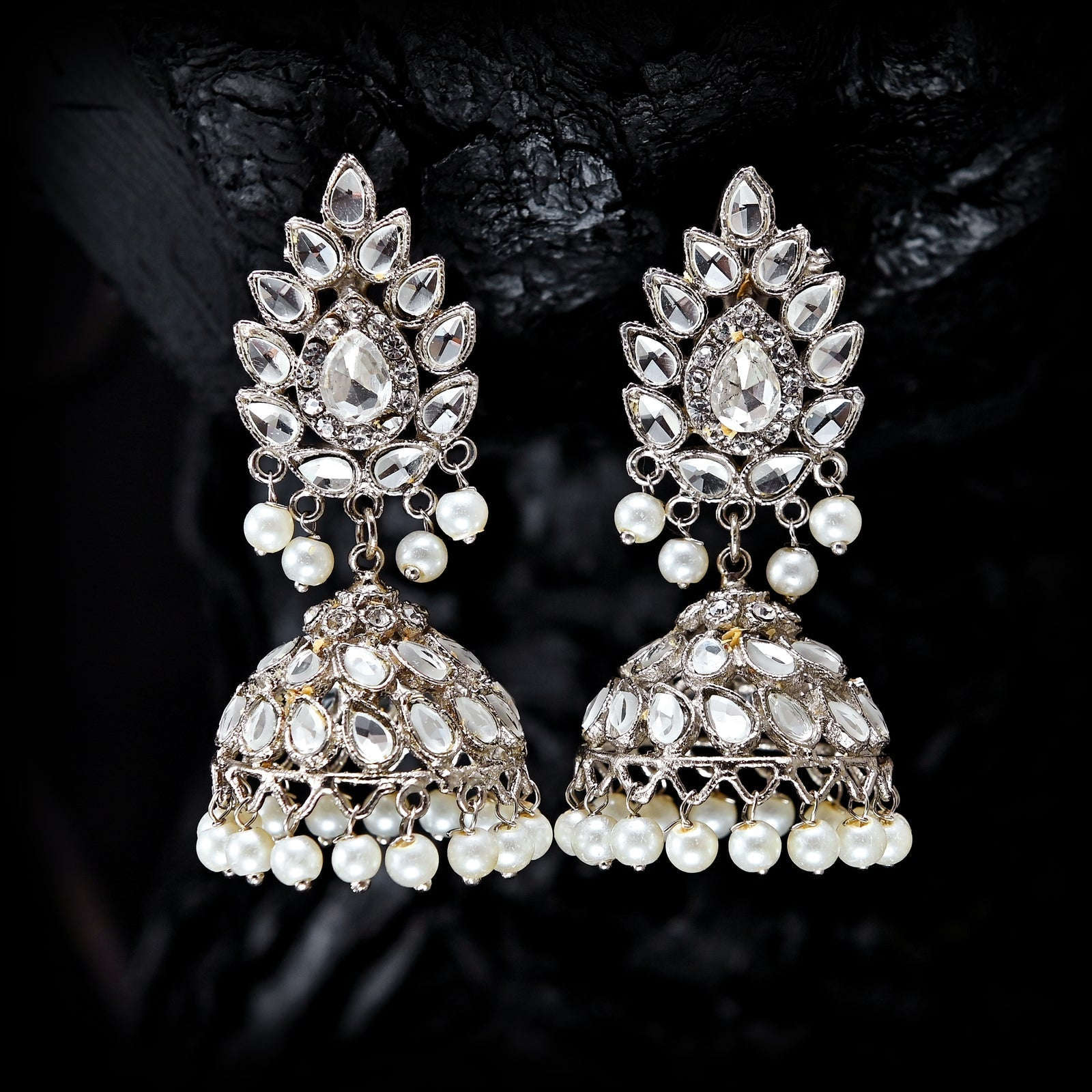 Moonlit Crystal Jhumke -(JK-03) Chikoo