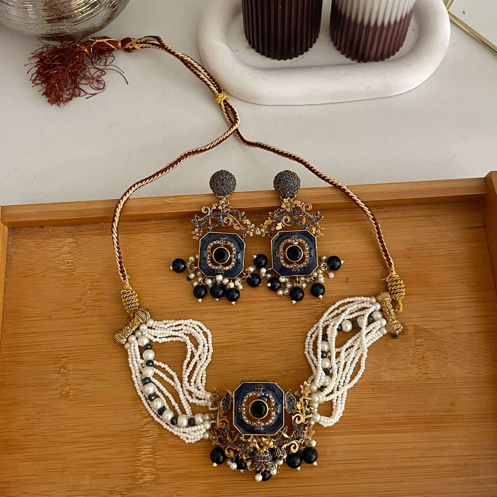 Naureen Half Choker Set - CS-44 Chikoo