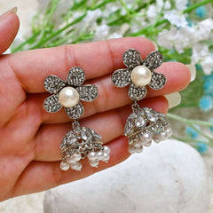 Flower Pearl Jhumki - JK-26 Chikoo