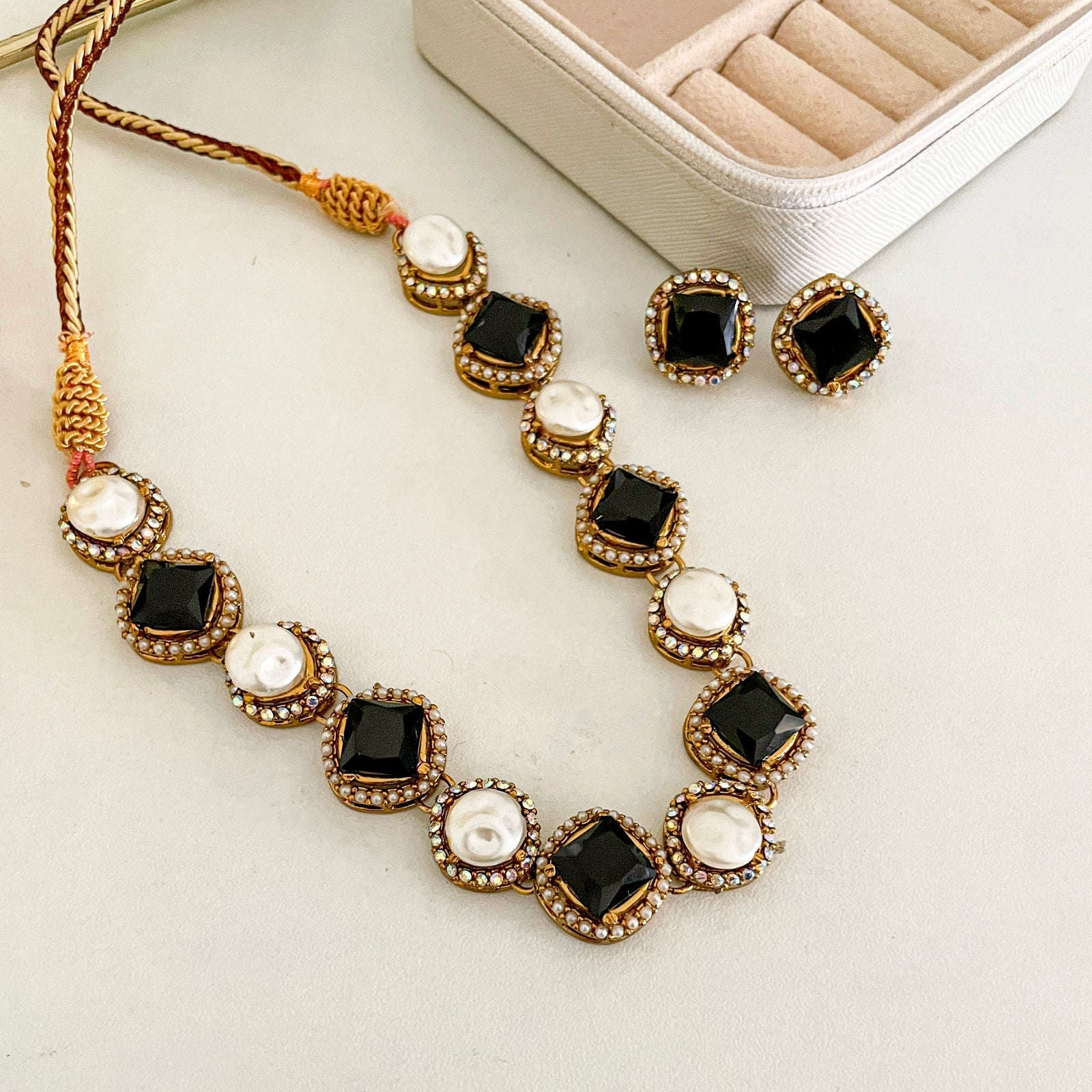 Nur-e-Heer Noir Charm Necklace Set - S-59 Chikoo