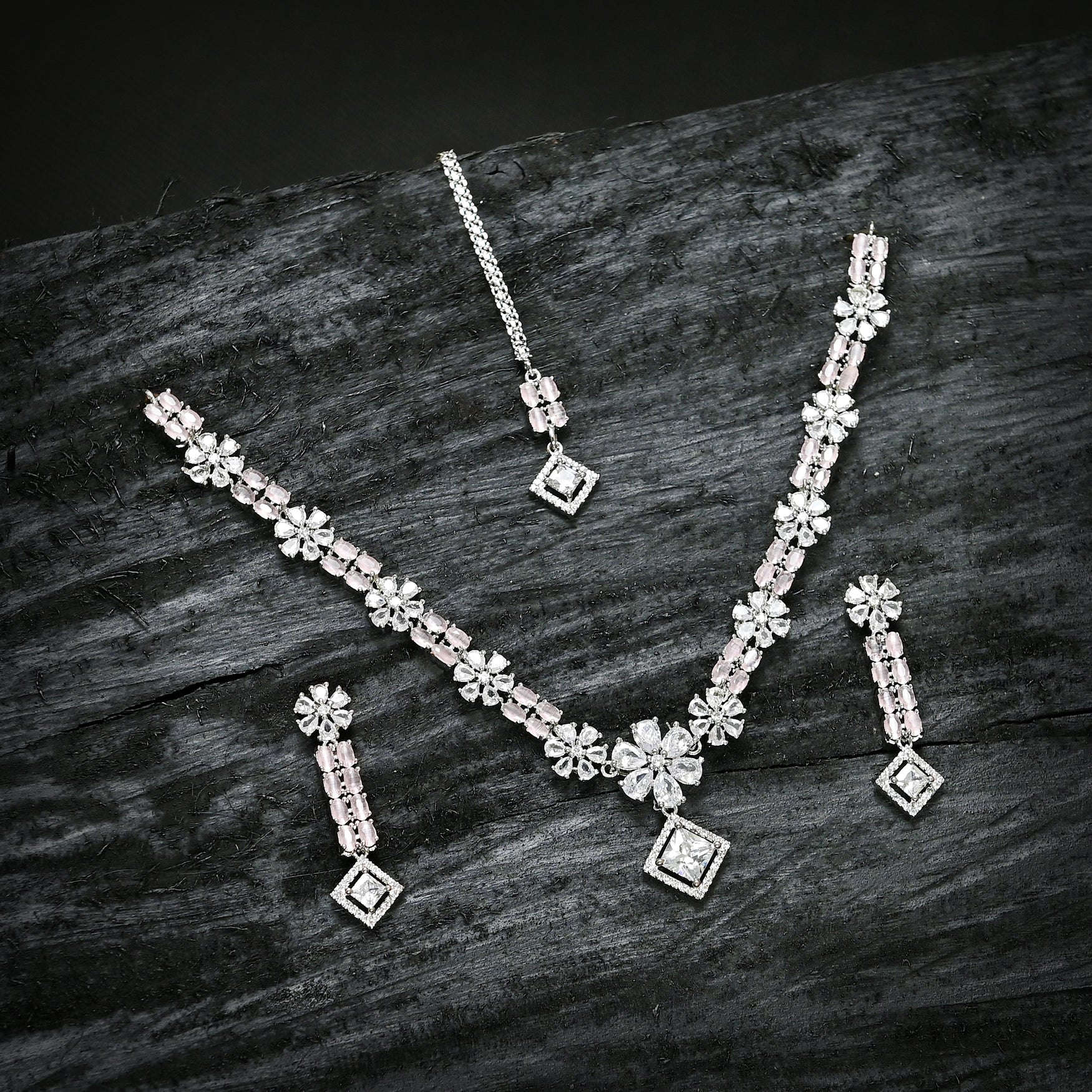 Crystal Cascade Jewellery Set - (S-12) Chikoo