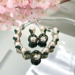 Moti e Phool Shine Pearl Necklace Set - S-50 Chikoo