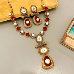 Rang-e-Deewan Pearl Mughal Charm Necklace - S-57 Chikoo
