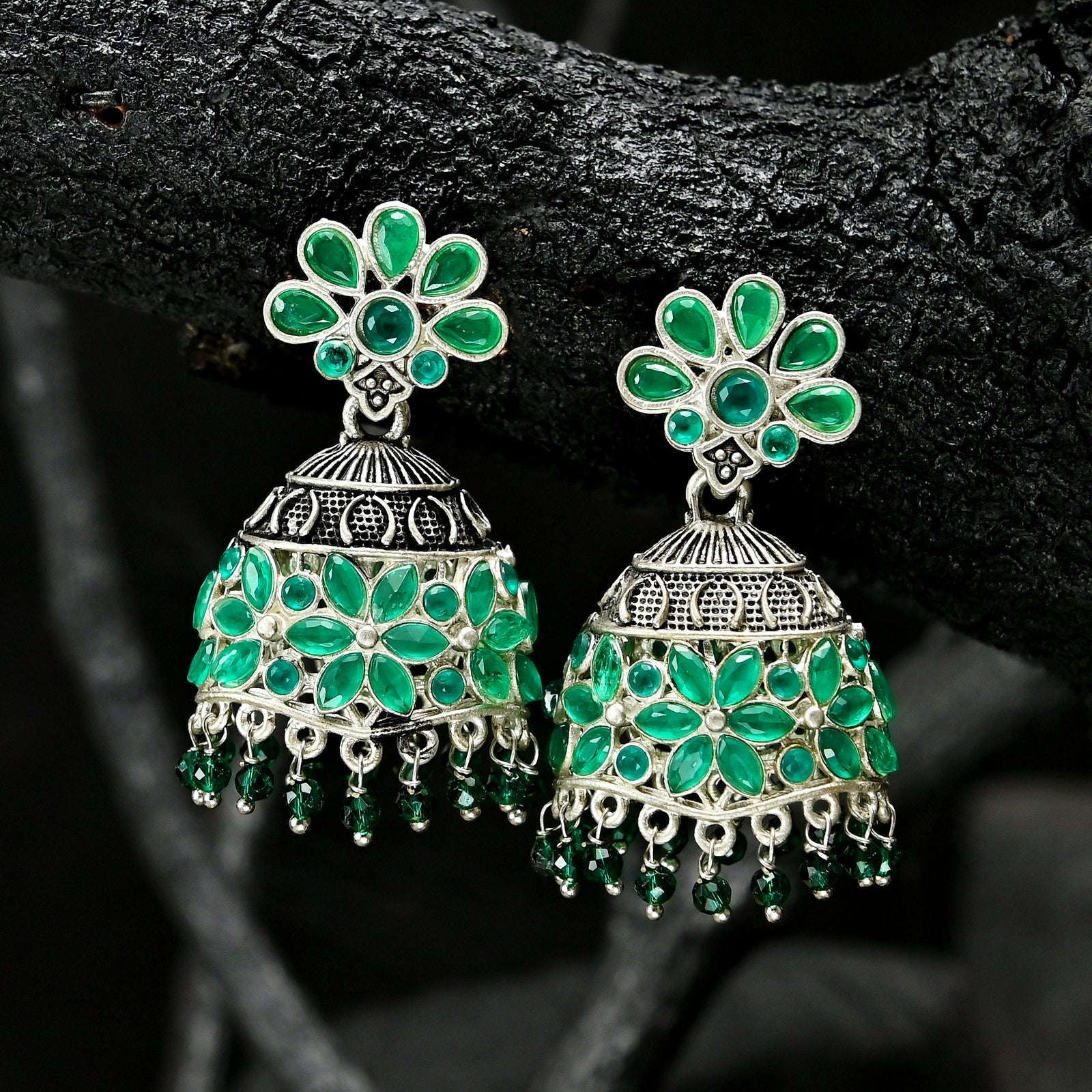 Oxidised Plated Jhumki - JK-21 Chikoo
