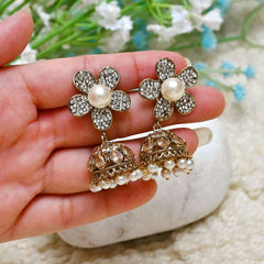 Flower Pearl Jhumki - JK-26 Chikoo