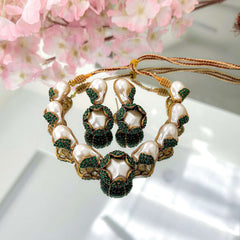 Moti e Phool Shine Pearl Necklace Set - S-50 Chikoo