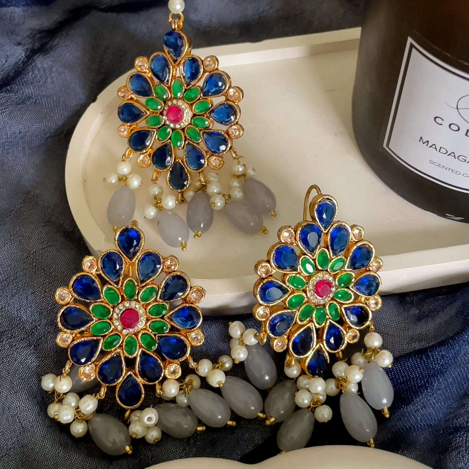 Pearl Zircon Choker Set (CS-01) Chikoo