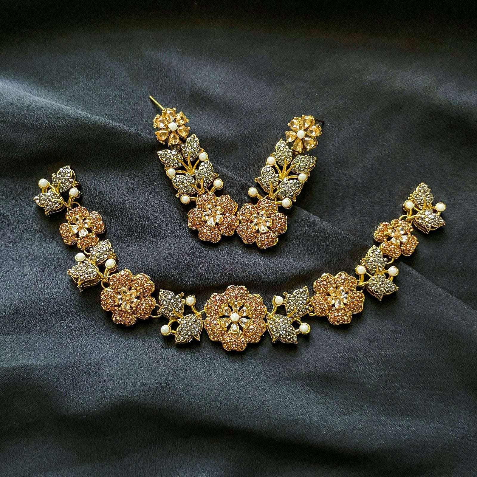 Noor e Laiyl Mifnoghht Garden Necklace Set - S-54 Chikoo