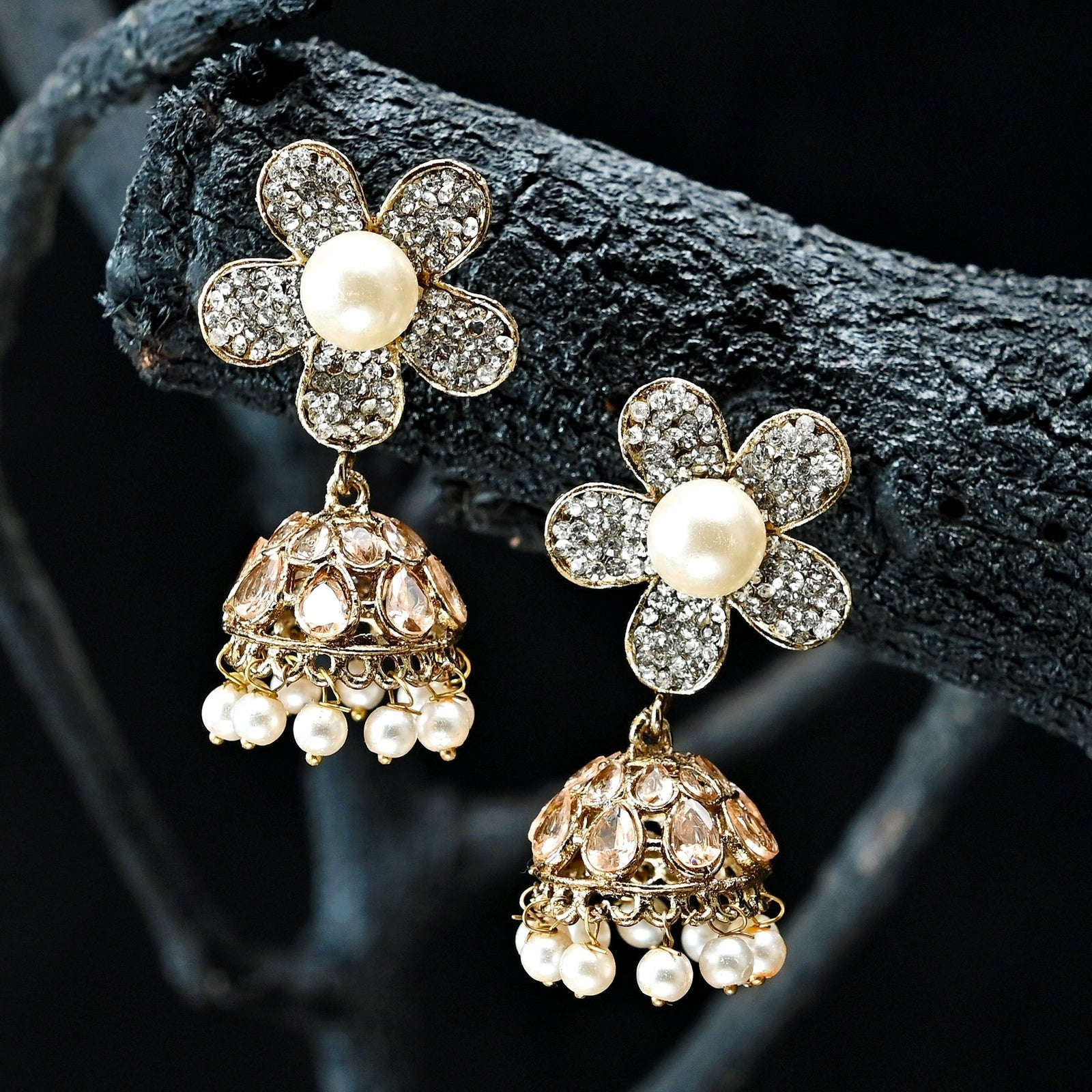 Flower Pearl Jhumki - JK-26 Chikoo