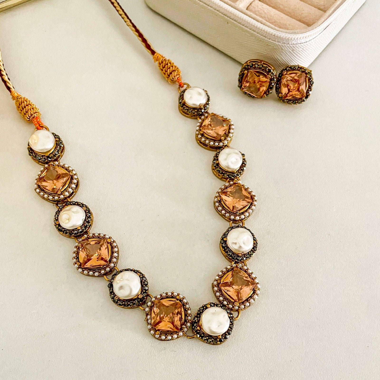 Nur-e-Heer Noir Charm Necklace Set - S-59 Chikoo