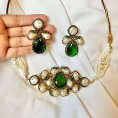 Heera-e-Hunar Mother of Pearls Gemstones Set - S-45 Chikoo