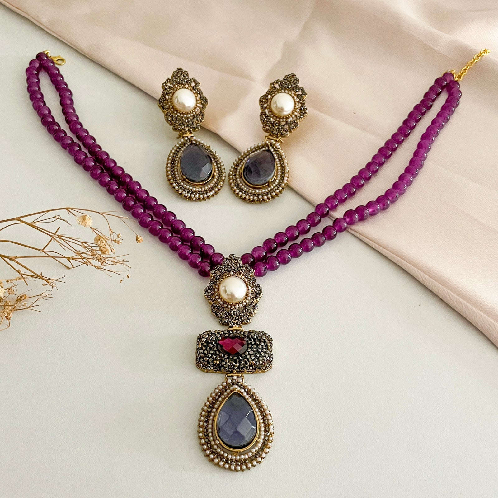 Alara Pearls and Gemstone Turkish Mala - S-56 Chikoo