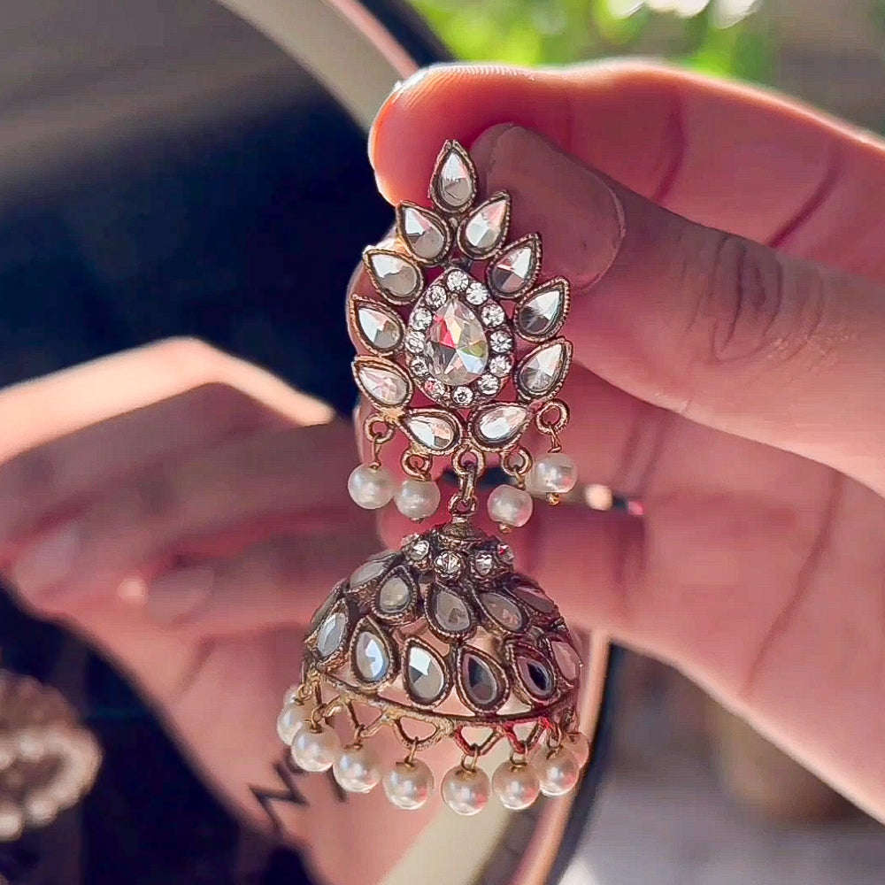 Moonlit Crystal Jhumke -(JK-03) Chikoo