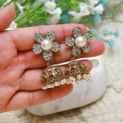 Flower Pearl Jhumki - JK-26 Chikoo