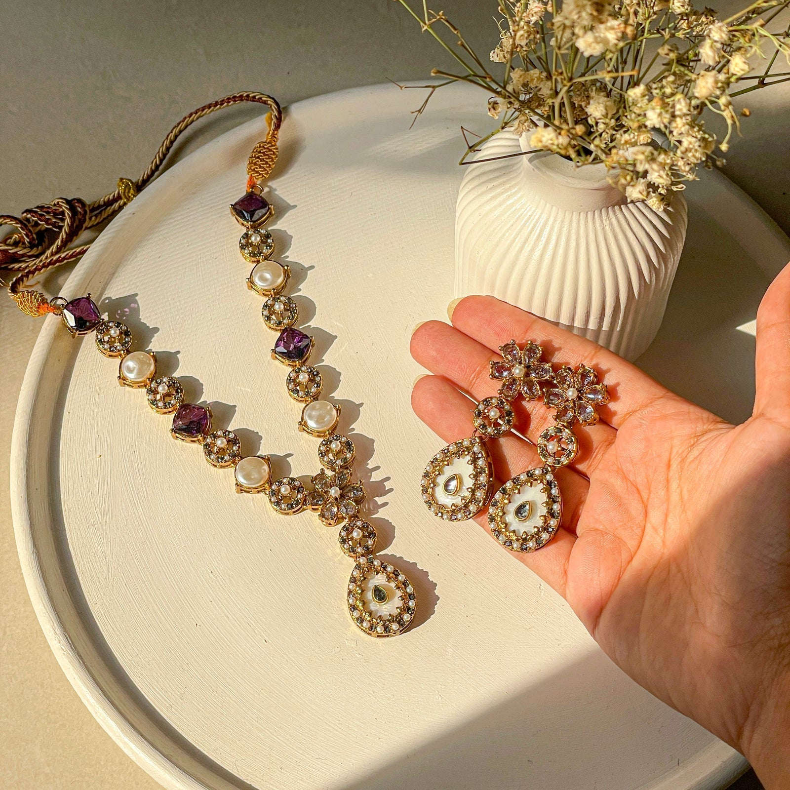 Gul e Haseen Enchanted Lotus Necklace Set - S-55 Chikoo