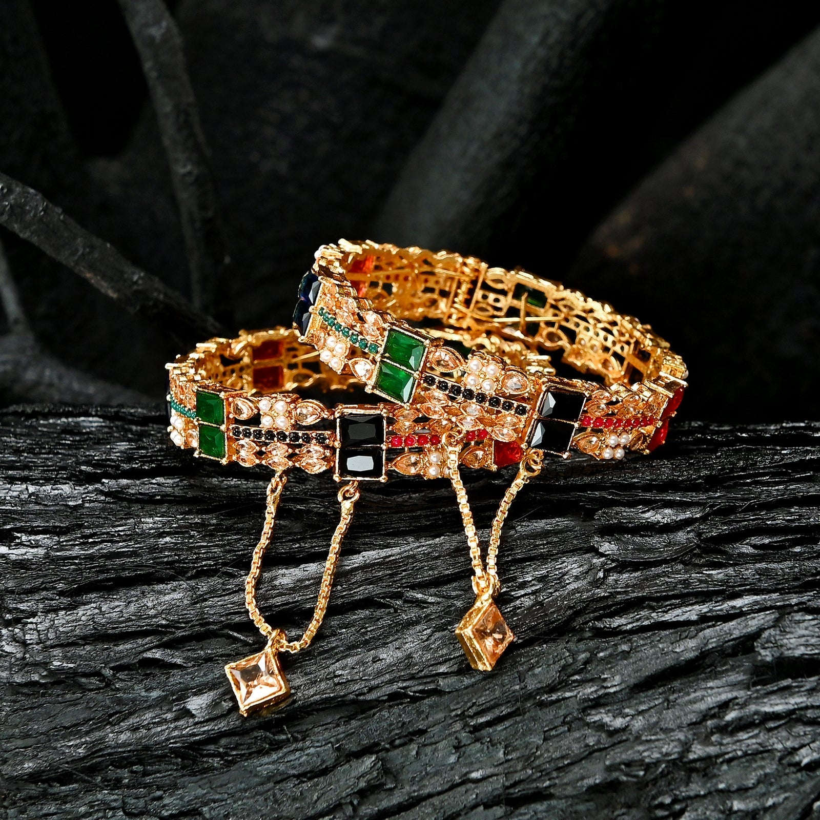 Crimson and Gold Fusion Zircon Bangles - BN-40 Chikoo