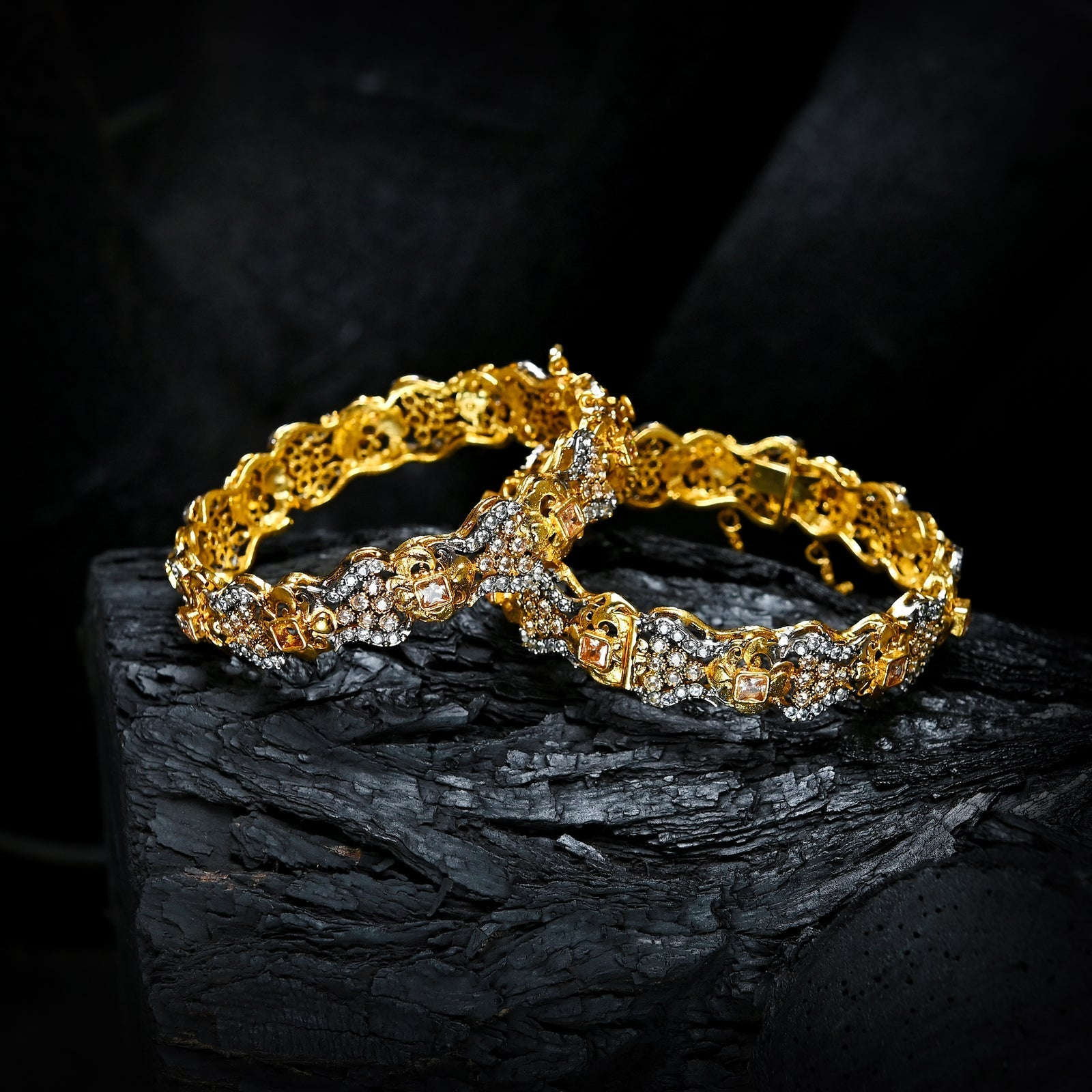 Enchanting Quartz (Gold Plated) Bangles - (BN-11) Chikoo
