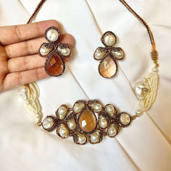 Heera-e-Hunar Mother of Pearls Gemstones Set - S-45 Chikoo